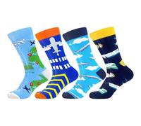 WeciBor 4 pares de calcetines divertidos de algodón coloridos para hombre con diseño novedoso loco, Verde/Negro/Azul Marino/Azul/Multicolor Avión-4M, 43-46