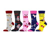 WeciBor 5 pares de calcetines divertidos coloridos para mujer, diseño divertido, calcetines de algodón multicolor, Rosa/Negro/Amarillo/Multicolor Animal-5M, 39-42