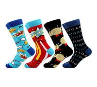 WeciBor Hombres Calcetines Coloridos Ocasionales Estampados Algodón, 4 Pares Multicolor Super Dad, Talla 43-46