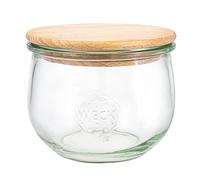Weck 79199 79199 - Vasos con forma de tulipán (6 unidades, 500 ml, tapa de madera + junta de silicona, tarro de almacenamiento para pasta, especias, cereales)