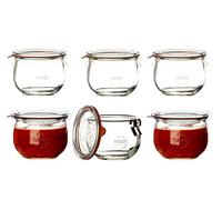 Weck Bote con Forma de tulipán de 580 ml, con tapadera de 100 mm, Completo con Junta y Clips, Caja de 6 Piezas, Cristal, Transparente
