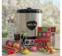 WECK Juego maestro de cocina con máquina de cocción automática WAT25-A, grifo de drenaje y temporizador síncrono, incluye 18 vasos WECK, libro de cocción, levantador de vidrio, anillos y grapas, para