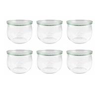 Weck RR100 - Juego de 6 tarros de cristal (500 ml, con tapa de cristal, anillos y grapas)