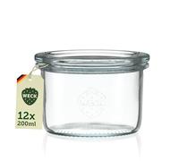 Weck Sturz - Tarro de cristal de 12 piezas con tapa de 200 ml | Para conservas de mermeladas, zumos, almacenamiento hermético de ingredientes secos