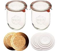 WECK - Tarros de iniciación de masa agria - Tarros de vidrio clásicos para masa madre con tapa de vidrio - Tarro de tulipán con boca ancha de 1 litro, incluye tapa de corcho y tapa para mantener