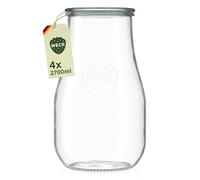 Weck Tarros de tulipán, 2700 ml, 4 unidades, tarro con tapa, para conservación, zumos, almacenamiento hermético de ingredientes secos