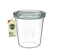 Weck Vasos de 290 ml - Juego de 6 tarros con tapas - forma de caída - robustos tarros apilables para postre - pequeños - Tarros de cristal ideal para postres - Fabricado en Alemania