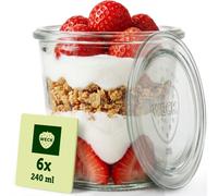 Weck Vasos de 290 ml - Juego de 6 tarros con tapas - forma de caída - robustos tarros apilables para postre - pequeños - Tarros de cristal ideal para postres - Fabricado en Alemania