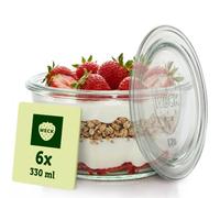 Weck Vasos de 330 ml - Juego de 6 con tapas - Moldes para guglhupfform - Vasos de postre resistentes, tarros de conservas y conservas - Tarros de cristal ideal para postres, pudín y pasteles pequeños