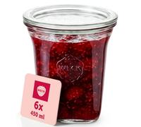 Weck Vasos de 545 ml - Juego de 6 con tapas - Forma cuadrada - robustos tarros apilables para conservas y conservas - Ideal para preparar comida, oats, postres y mermeladas - Reutilizables - Fabricado