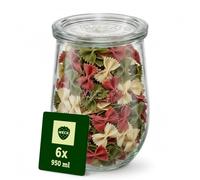 Weck Vasos de 950 ml, juego de 6 con tapas, forma de tulipán, robustos, apilables, ideales para preparar comida, levadura y fermentación, fabricados en Alemania