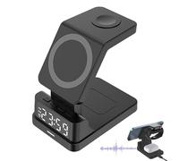 Wecker-Ladestation - Digitaler Wecker mit Kabelloser Aufladung | 15W Magnetische Telefonladestation mit DREI Kabellosen Ladestationen | Für Reisen Geschäftsreisen Arbeitsbereich Zuhause