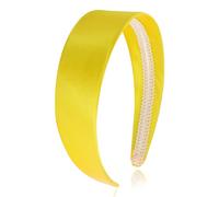 Wecoe Diadema amarilla de 1.6 pulgadas de ancho, diadema de satén de seda para mujer, antideslizante, a la moda, lisa, banda de pelo sólido, accesorios para el cabello de vacaciones para mujeres y