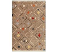 Wecon Home Alfombra tejida étnica elegante multicolore, marrón con flecos 133X200