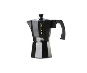 WECOOK! - Cafetera Italiana de Aluminio Express 3 Tazas | Sabor Auténtico | Versátil para Vitrocerámica y Gas | Segura con Mango Ergonómico, Negro, Aluminio