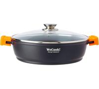WECOOK! Ecochef Titanio Cazuela Baja Inducción Tapa de Cristal 30cm, 5 Capas Antiadherente QUANTANIUM Ecológico sin PFOA, Aluminio Fundido 5mm, 7,5cm Alto, Asas Silicona, Vitrocerámica, Gas, Horno