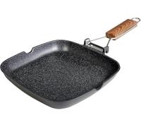 Wecook Grill Asador Inducción Ecostone 28x28 cm, Antiadherente ILAG ecológico sin PFOA, Mango madera plegable