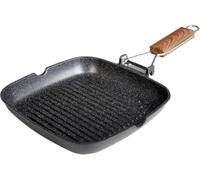 WECOOK! Ecochef Grill Asador Inducción Rayas 20 X 20cm, Antiadherente QUANTANIUM sin PFOA, Aluminio Fundido, 5mm Espesor, Mango Madera Plegable, Apta Todas las Cocinas Vitrocerámica, Gas