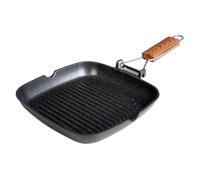 WECOOK! Ecochef Grill Asador Inducción Rayas 24 X 24cm, Antiadherente QUANTANIUM Ecológico sin PFOA, Aluminio Fundido, 5mm Espesor, Mango Madera Plegable, Apta Todas las Cocinas Vitrocerámica, Gas