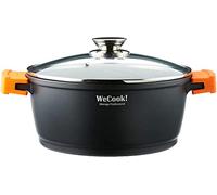 WECOOK! Ecochef Titanio Cazuela Alta Inducción Tapa de Cristal 24cm, 5 Capas Antiadherente QUANTANIUM Ecológico sin PFOA, Aluminio Fundido 5mm, 11,75cm Alto, Asas Silicona, Vitrocerámica, Gas, Horno