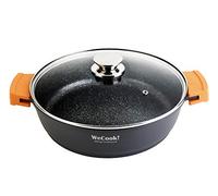 WECOOK! Ecochef Titanio Cazuela Baja Inducción Tapa de Cristal 24cm, 5 Capas Antiadherente QUANTANIUM Ecológico sin PFOA, Aluminio Fundido 5mm, 7,5cm Alto, Asas Silicona, Vitrocerámica, Gas, Horno