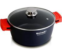 WECOOK! Ecostone Cazuela Alta Inducción con Tapa de Cristal 20cm, Antiadherente XTRA DUPON Ecológico sin PFOA, Aluminio Fundido, 5mm Espesor, 9cm Alto, Asas de Silicona, Vitrocerámica, Gas