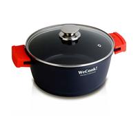 WECOOK! Ecostone Cazuela Alta Inducción con Tapa de Cristal 16cm, Antiadherente XTRA DUPON Ecológico sin PFOA, Aluminio Fundido, 5mm Espesor, 8cm Alto, Asas de Silicona, Vitrocerámica, Gas