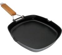 WECOOK! Ecostone Grill Asador Inducción Liso 28 X 28cm, Antiadherente ILAG sin PFOA, Aluminio Fundido, 5mm Espesor, Mango Madera Plegable, Apta Todas las Cocinas Vitrocerámica, Gas