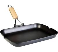 WECOOK! Ecostone Grill Asador Inducción Liso 34 X 24cm, Antiadherente ILAG sin PFOA, Aluminio Fundido, 5mm Espesor, Mango Madera Plegable, Apta Todas las Cocinas Vitrocerámica, Gas