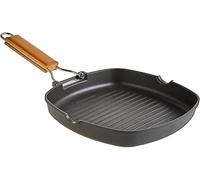 WECOOK! Ecostone Grill Asador Inducción Rayas 20 X 20cm, Antiadherente ILAG Ecológico sin PFOA, Aluminio Fundido, 5mm Espesor, Mango Madera Plegable, Apta Todas las Cocinas Vitrocerámica, Gas
