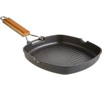 WECOOK! Ecostone Grill Asador Inducción Rayas 20 X 20cm, Antiadherente ILAG sin PFOA, Aluminio Fundido, 5mm Espesor, Mango Madera Plegable, Apta Todas las Cocinas Vitrocerámica, Gas