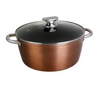 WECOOK! Professional Cazuela Alta Inducción con Tapa de Cristal 24 cm, Antiadherente Ecológico sin PFOA, Aluminio Forjado, Color Cobre, 2,8 mm Espesor, Asas de Acero Inoxidable, Vitrocerámica, Gas