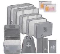 WECUTE Bolsas Organizadoras Maleta, 11 Piezas Organizador de Equipaje Multifunción, Packing Cubes Bolsas Ropa Viaje, Organizadoras Viaje, Impermeable, juego con bolsa de cosméticos (Gris)