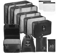 WECUTE Bolsas Organizadoras Maleta, 11 Piezas Organizador de Equipaje Multifunción, Packing Cubes Bolsas Ropa Viaje, Organizadoras Viaje, Impermeable, juego con bolsa de cosméticos (Negro)