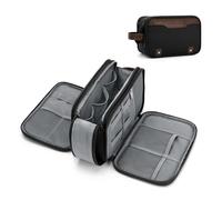 Wedama Toiletry Bag for Men, Medium Hanging Travel Toiletry Bag, Extra Electronic Organizer Bag Waterproof Travel Bag for Toiletries with PU Handle for Travel Business Trips Swim Camping, Black&Brown