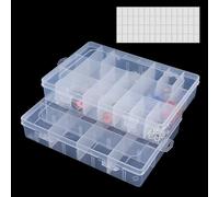 WEDAMOO 2 Caja de Clasificación Ajustable, Cajas Clasificadoras para Piezas Pequeñas con 24 Compartimientos, caja organizadora Plastico Transparente para Joyas, Bricolaje Manualidades