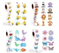 WEDAMOO 2000 Animales Pegatinas Rollo, Pegatinas De Recompensa Animale, Redondas Animales Stickers, 32 Diseños Recompensa Del Maestro Stickers para Scrapbooking Regalos Escuela DIY(4 Rollos)