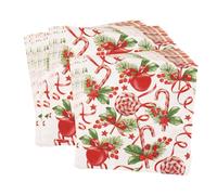 WedDecor 100 servilletas navideñas de 13 pulgadas, servilletas de papel desechables rojas con bastones de caramelo impresos, estrellas y acebo para fiestas de vacaciones, Año Nuevo, cena, boda