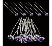 WedDecor 20 horquillas para el pelo de boda moradas con diseño de rosas de cristal y diamantes de imitación chapados en plata, accesorios para mujeres y niñas, damas de honor y baile de graduación