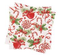 WedDecor 20 servilletas navideñas de 13 pulgadas, servilletas de papel desechables rojas con bastones de caramelo impresos, estrellas y acebo para fiestas de vacaciones, Año Nuevo, cena, boda