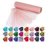 WedDecor 25m X 29cm Nieve Organza Fina Rollos Purpurina Tela para Boda Decoración, Silla y Mesa Espalda Gota, Lazos, Alisador, Cintos, Blanco - Melocotón