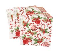 WedDecor 60 servilletas navideñas de 13 pulgadas, servilletas de papel desechables rojas con bastones de caramelo impresos, estrellas y acebo para fiestas de vacaciones, Año Nuevo, cena, boda