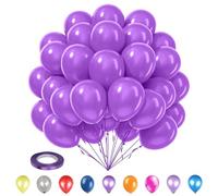 WedDecor Globos de fiesta de 10 pulgadas, color morado (25 piezas) con cinta de globo Prp de 5 mm x 10 metros (1 unidad) | Juego de globos y cintas de fiesta para bodas, aniversarios, baby shower,
