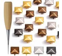 WedDecor Juego de 400 remaches de garra piramidal de 12 mm, multicolor, bronce, oro, plata, plomizo, punk, adornos de cuero para manualidades, ropa, bolsos, calzado con herramienta de perforación de