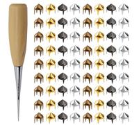WedDecor Juego de remaches de cono alto de 6,5 mm, 400 piezas (4 acabados), 4 puntas de metal en oro, plata, plomizo, bronce con herramienta de punzón de madera para proyectos de cuero, mezclilla