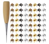 WedDecor Juego de remaches de cono alto de 8 mm, 400 piezas (4 acabados) - 4 puntas de metal en oro, plata, bronce y bronce con herramienta de punzón de madera para cuero, mezclilla, calzado y