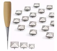 WedDecor Juego de remaches piramidales de tamaño mixto, 4 puntas de metal en plata, con herramienta de punzón de madera para cuero, mezclilla, calzado, bolsos y manualidades, 400 piezas