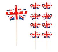 Weddecor King Charles III Coronation Union Jack Crown Mix Food & Cupcake Picks Toppers Sticks for BBQ Royal Party Theme Events, Party Supply Decorations, 120 piezas