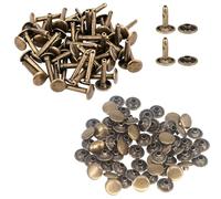 Weddecor Latón Extra Largo Remaches de Cuero Recambio Doble Taxi Tuercas Tabular Botones a Presión Para Bricolaje Cuero Manualidades Reparaciones Decoración - Bronce, 9mm x 15mm
