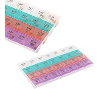 WedDecor Pastillero semanal de viaje para 4 veces al día, tubo dispensador de píldoras transparente portátil con tapas a presión, planificador diario de píldoras de 28 compartimentos para recetas